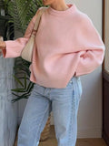 Casual solid colour long-sleeved polyester pullover sweater in light blue, front view