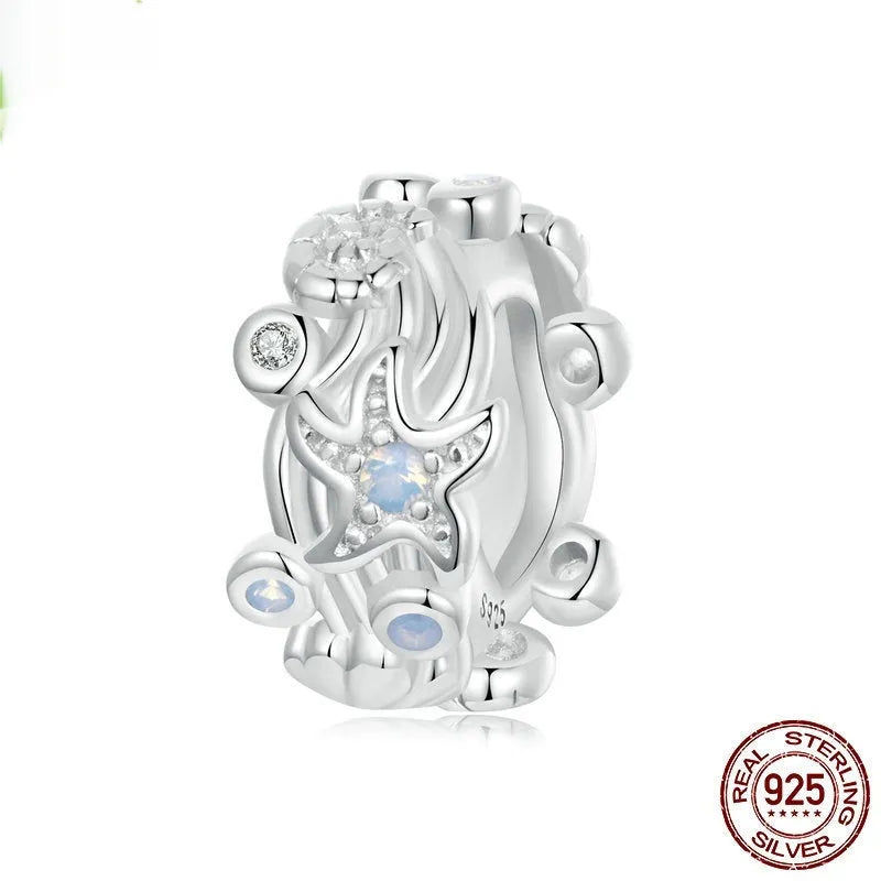 Ocean Wind Series 925 silver DIY bracelet beads with shell pattern and starfish element, 10x12mm size