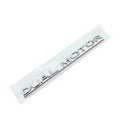 Tesla Model 3 double motor bumper sticker in ABS plastic, 19 cm by 3 cm, showing colour options.