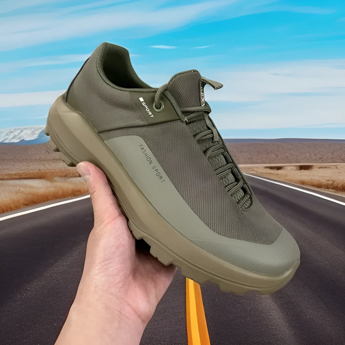 Breathable mesh sports shoes in green with rubber sole and low-top design