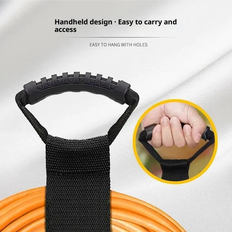 Portable heavy-duty nylon storage strap with velcro handle in standard colour, lying flat against a neutral background.