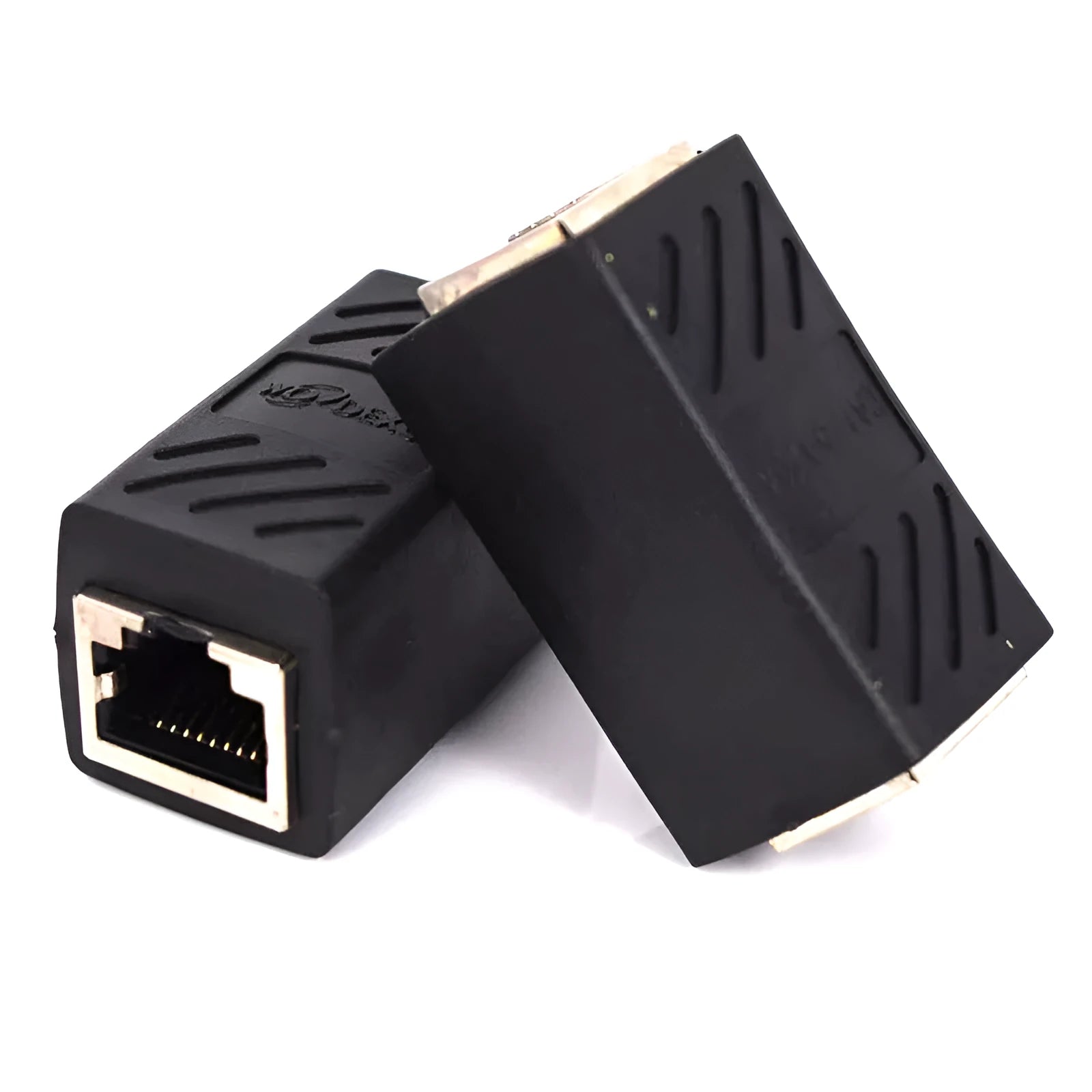 Black RJ45 network cable butt joint extender adapter for connecting two ethernet cables