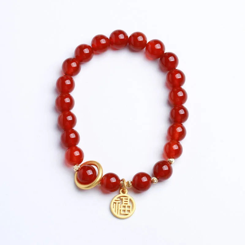 Natural red agate woven bracelet with blessing card in 8mm and 10mm size options