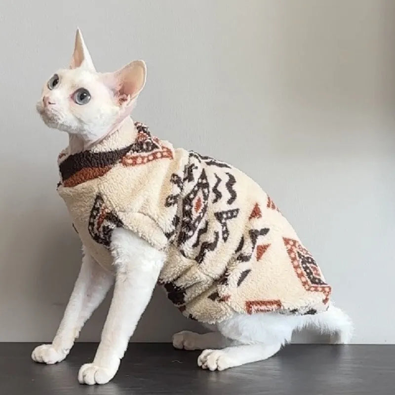 Printed Austrian Fleece polyester dog coat in brown coffee color, European American style, size medium