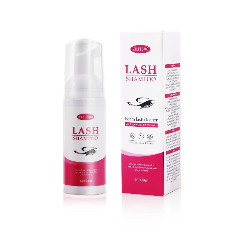 60ml lash shampoo mousse bottle for eyelash extension cleaning measuring 3.7cm wide