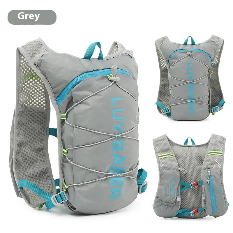 Multifunctional nylon running backpack with reflective strips, shown in a solid colour.