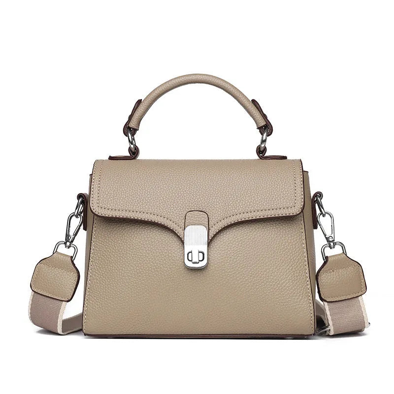 Korean commuter women's cross-body bag in genuine leather, oval shape, sandwich pocket, 21x18x9cm