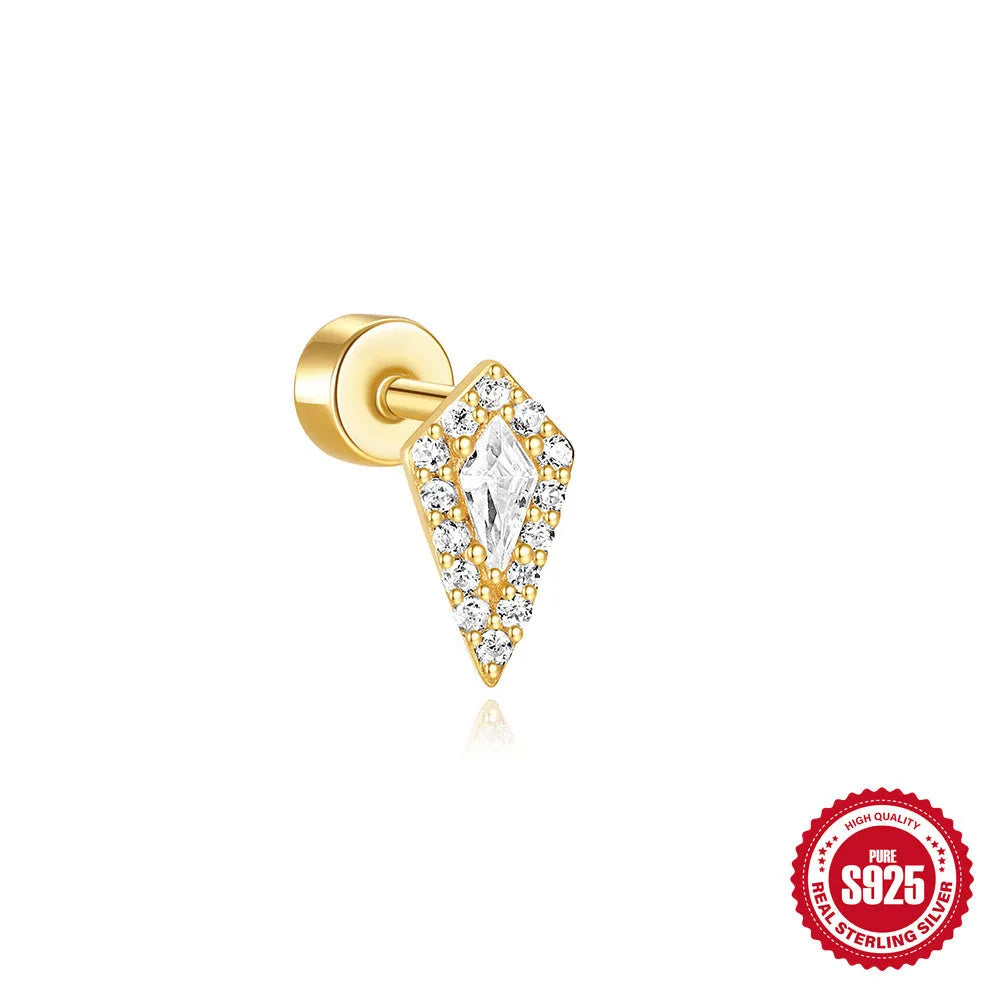 S925 sterling silver flat column geometric ear bone stud with gold electroplated finish