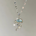 S925 sterling silver blue jellyfish necklace with adjustable length and white gold colour finish