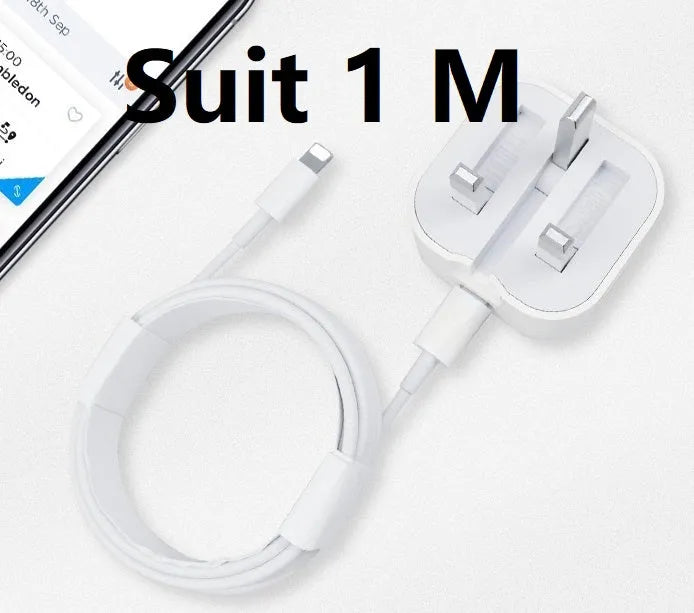 White 20W USB-C PD fast charger with UK plug and a choice of cable lengths.