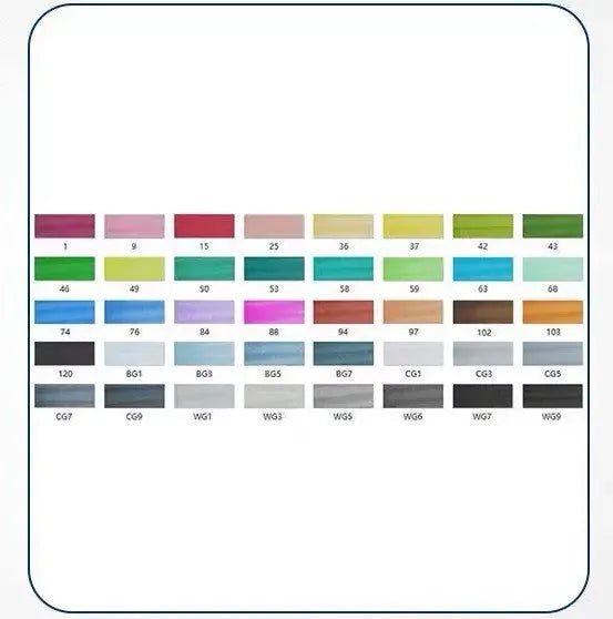 Set of double-headed alcohol oily colour markers with round and inclined nibs for professional art and design work.
