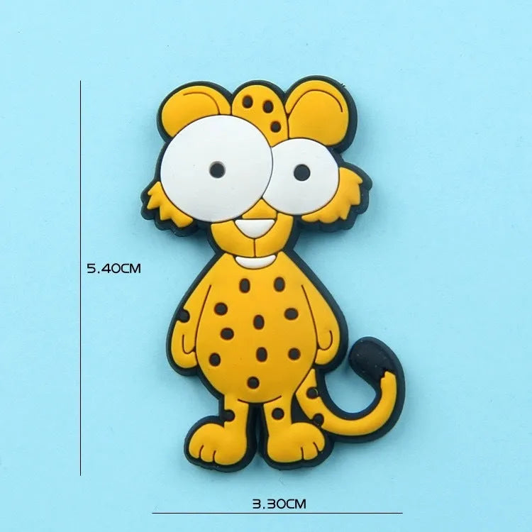 Set of 9 colourful PVC cartoon animal refrigerator stickers on a white fridge surface