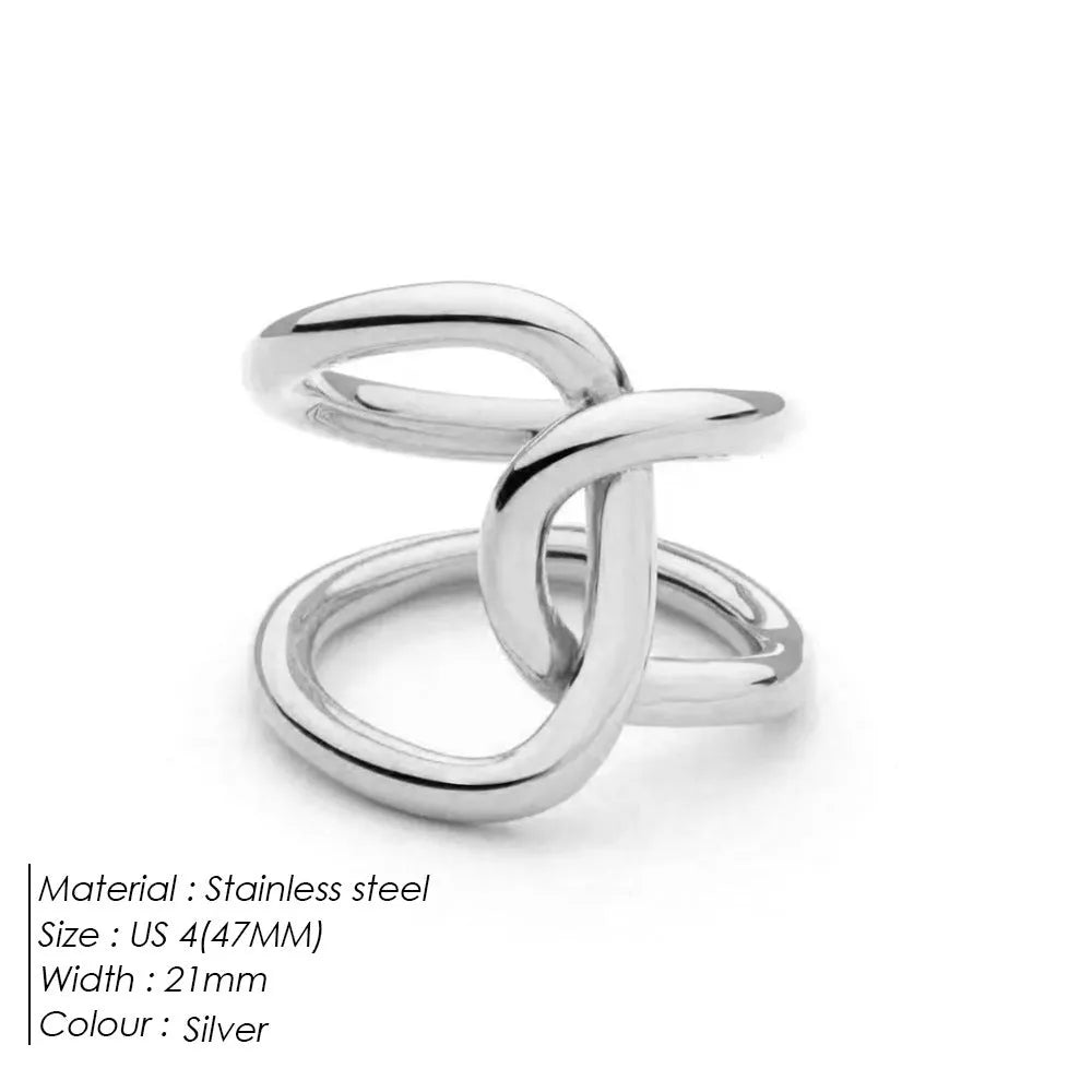 Knotted women's opening adjustable ring in 18K gold stainless steel on white background