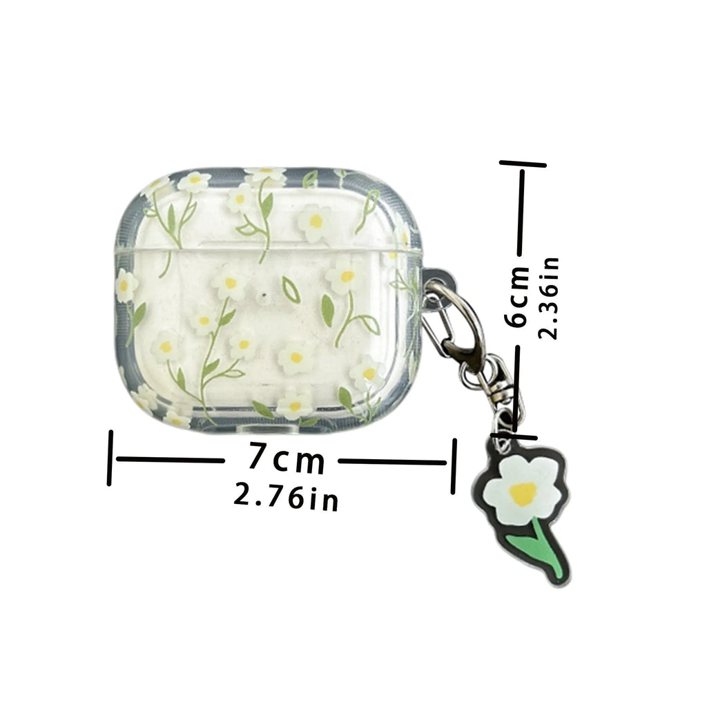 White floral pattern transparent TPU protective case for Apple AirPods wireless earbuds