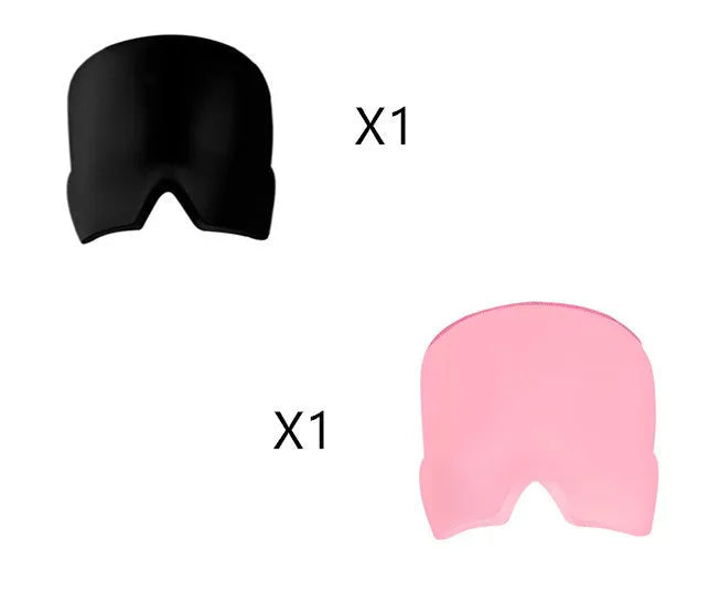Black reusable ice gel headache relief eye mask on a white background.