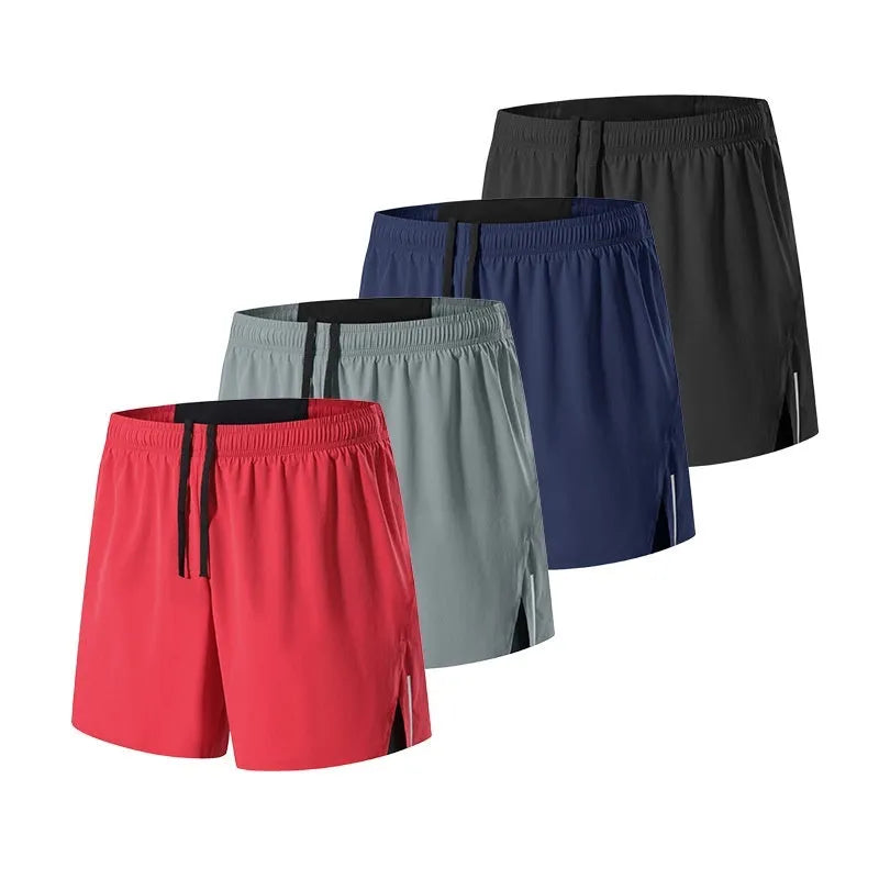 Men's red off-road running shorts with a high waist and loose fit, shown for marathon and cross-country running.