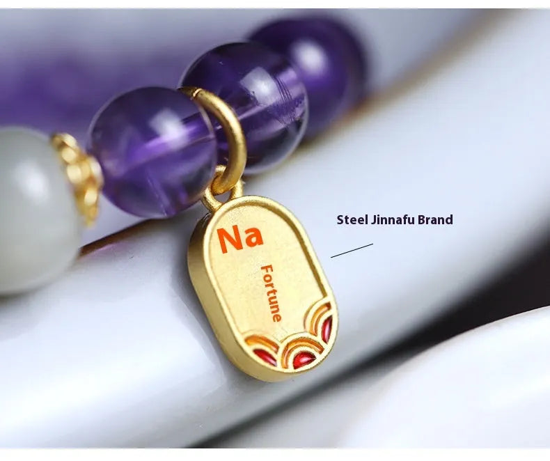Women's amethyst geometric crystal bracelet with 8mm beads and national style ornamentation