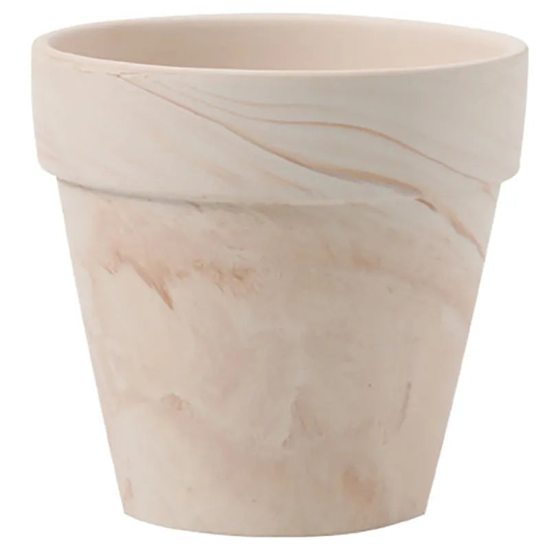 Gradient macchiato red and white pottery flowerpot on desktop with green plant, sizes 10cm to 30cm