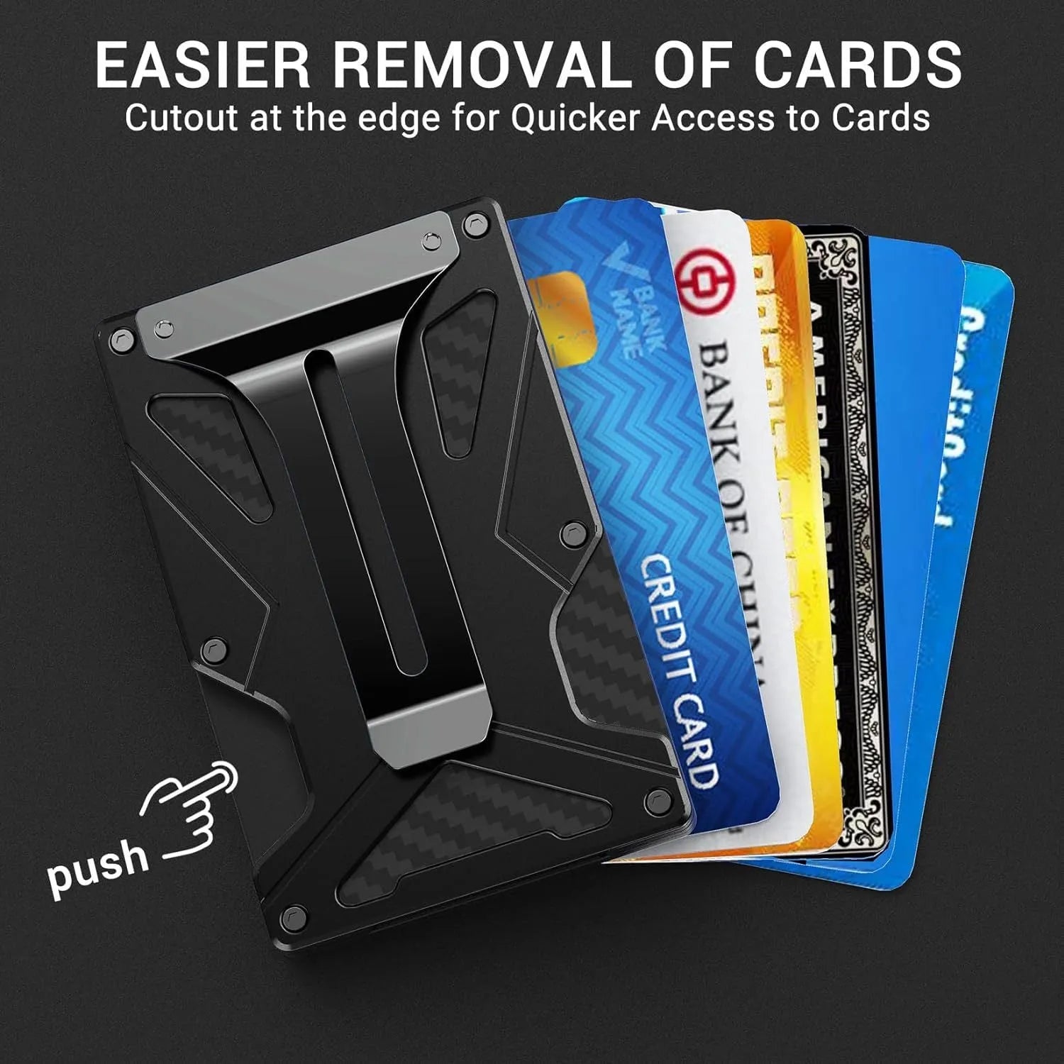 Aluminium alloy magnetic card clamp with geometric hollow out pattern and anti-theft swiping function in four colours