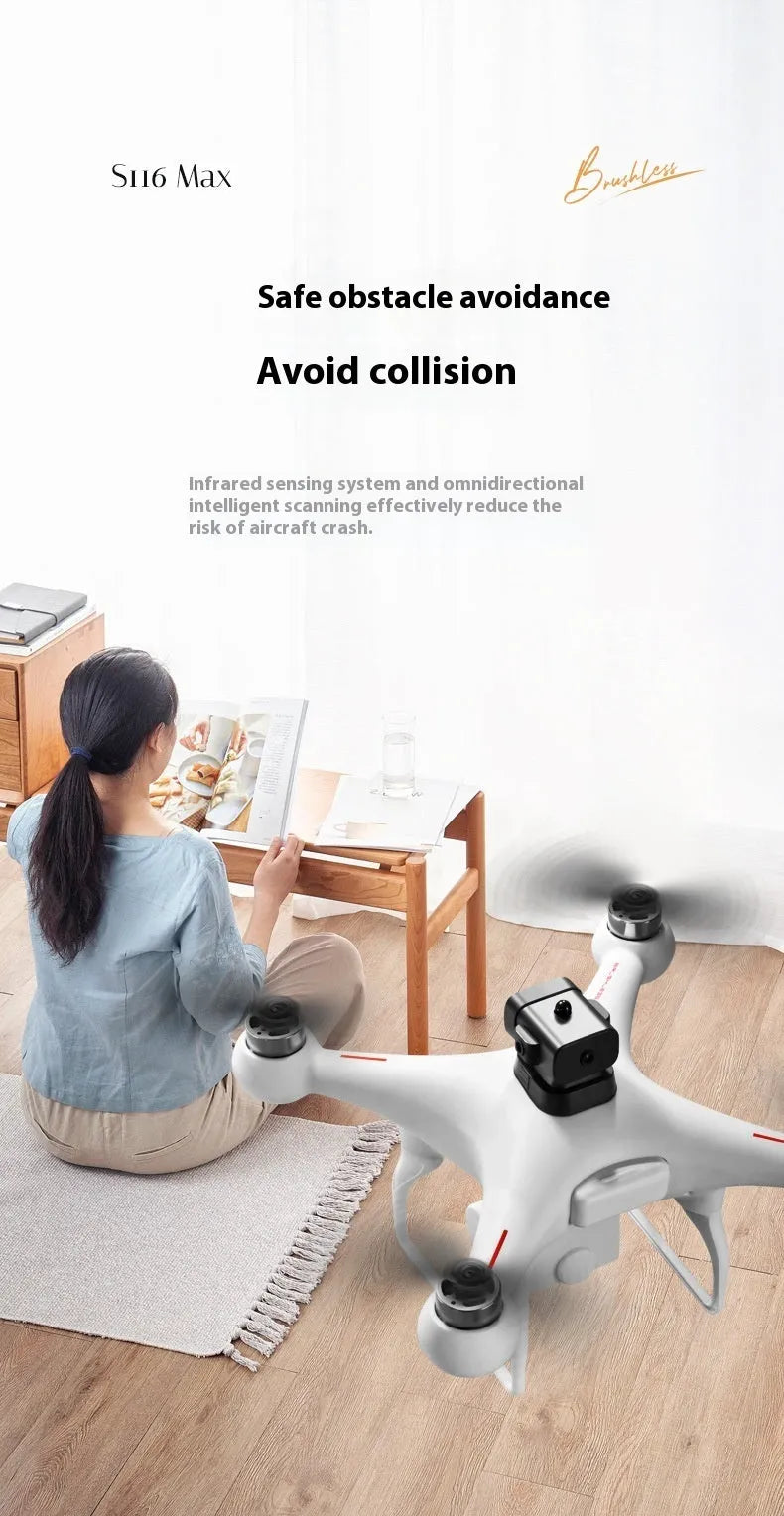 S116 brushless UAV obstacle avoidance HD camera drone toy in black