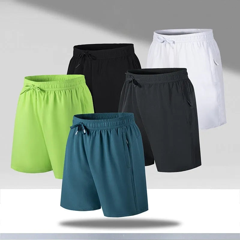 Men's loose fit quick-drying sports shorts in ice silk polyester fabric with micro-elastic waistband
