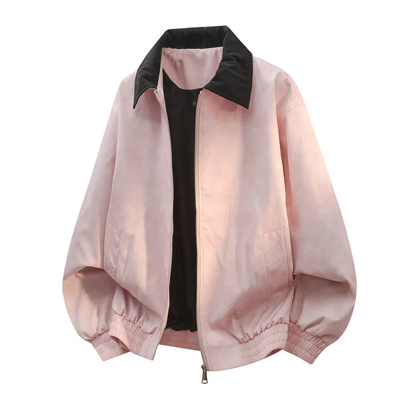 Men's stitching lapel casual jacket in Lycra fabric showing side seam pockets and straight hem design