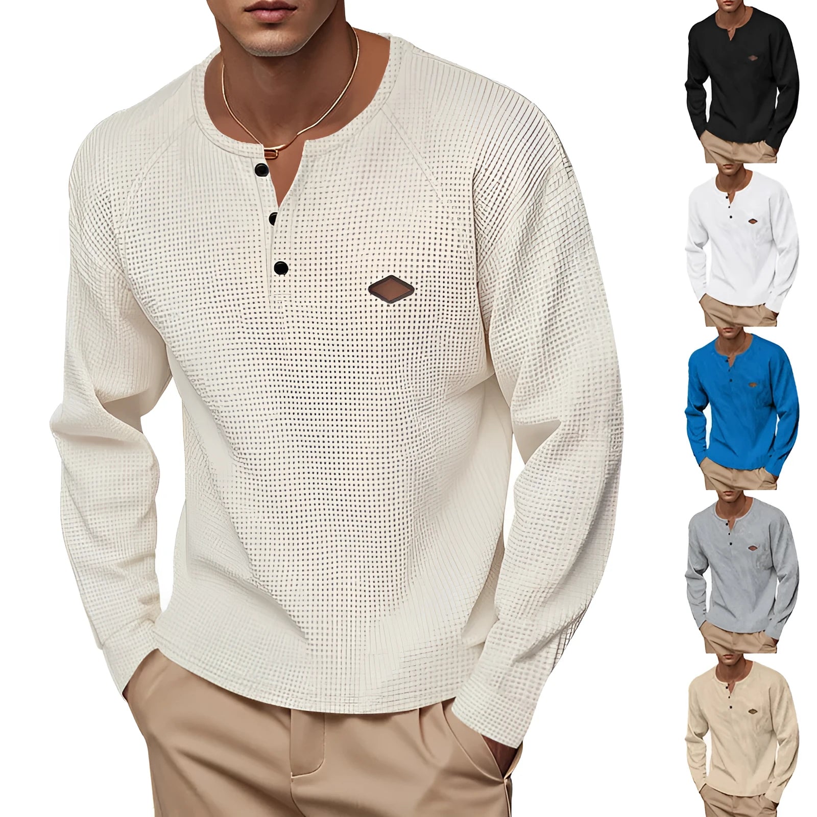 Waffle texture raglan sleeve pullover in multiple colours with loose fit for casual wear