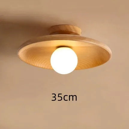 Solid wood and glass ceiling lamp in minimalist design with LED lighting