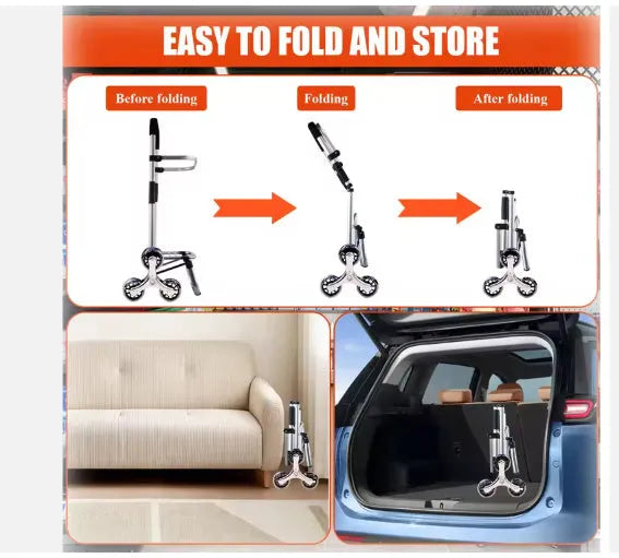 Foldable black shopping trolley bag with aluminium frame and 20cm caster wheels for shopping and camping