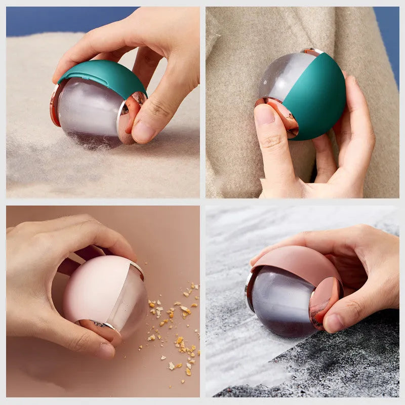 Green gold reusable gel lint roller ball for removing pet hair and lint from fabrics.