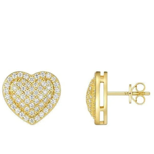 S925 sterling silver heart-shaped moissanite stud earrings with gold-colour plating