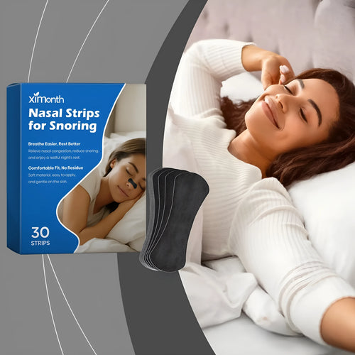 30 pack of anti-snoring adhesive nasal strips for overnight breathing improvement