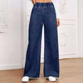 Light blue washed denim trousers with wide leg straight cut in plus sizes