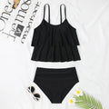 Women's high waist double-layer swimsuit in a black and coconut tree print pattern