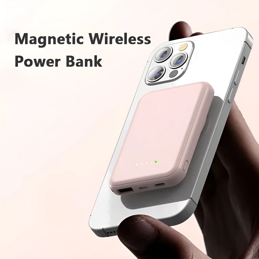 Mini magnetic wireless power bank 5000 mAh in cool black with LED display