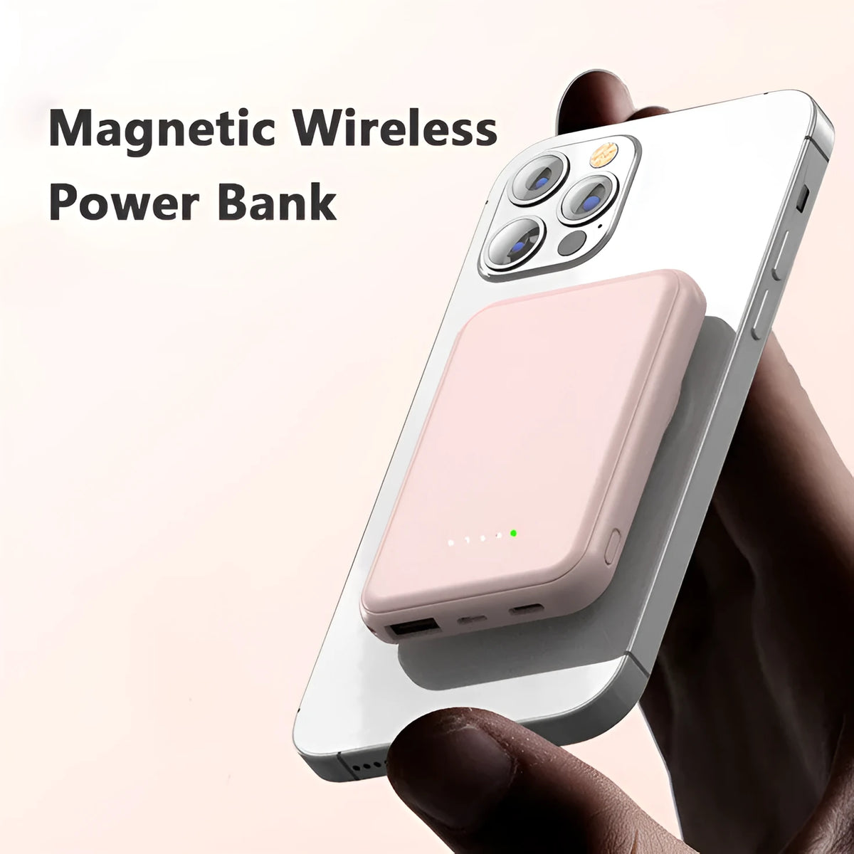 Mini magnetic wireless power bank 5000 mAh in cool black with LED display