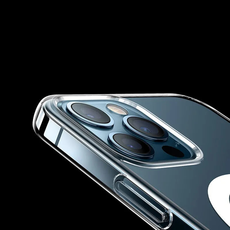 Full transparent magnetic back cover case for iPhone on a table