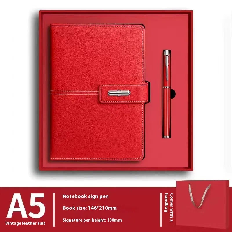 A5 notebook with PU leather cover in various colour options including black, red, green, blue, and orange