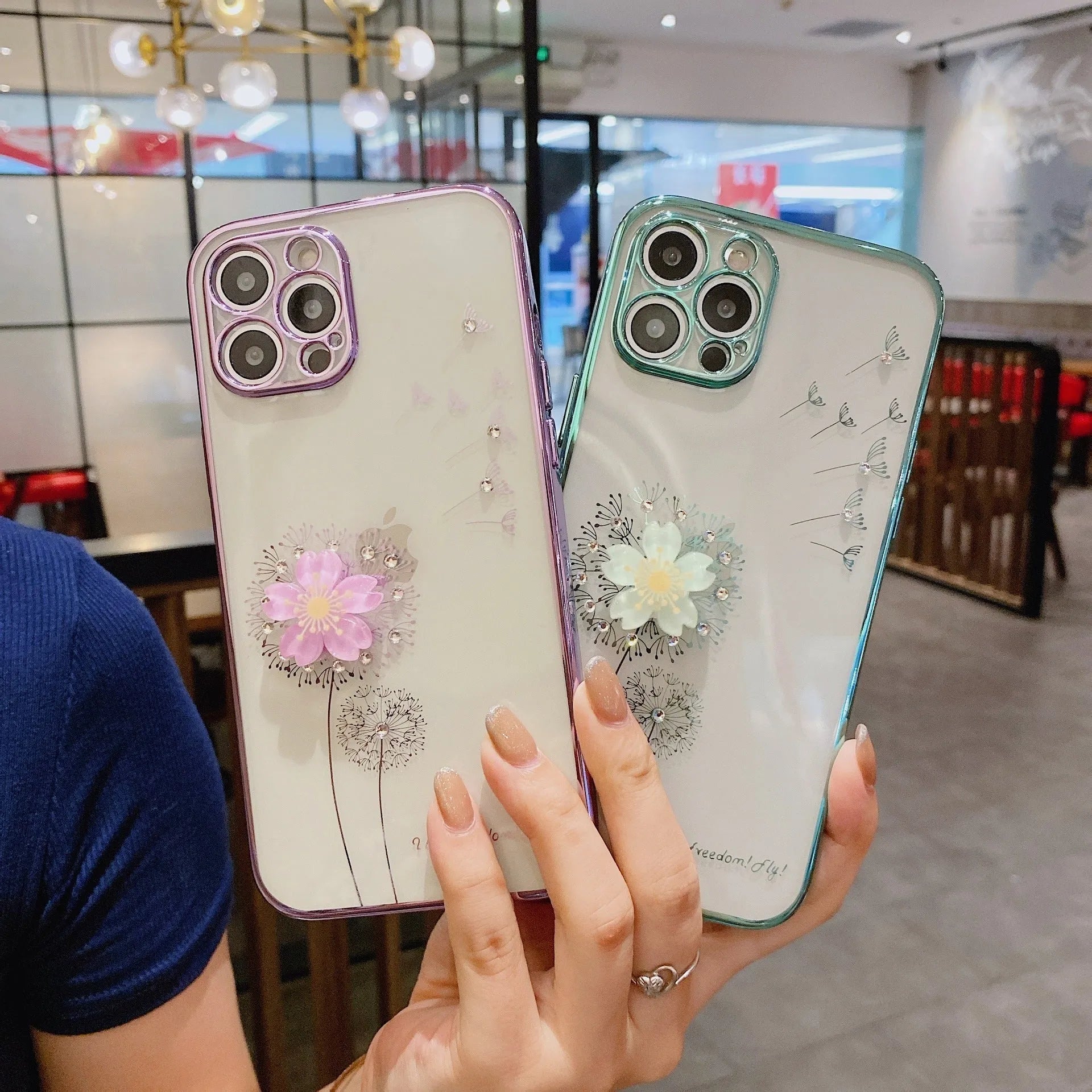 3D floral design phone case with spin stand for iPhone models