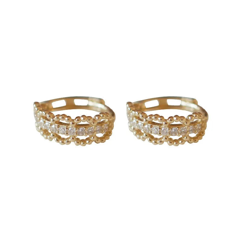 Small gold lace pattern ear clip earrings in 925 silver with electroplated finish