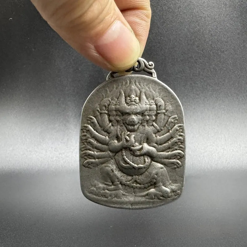 Chinese style iron pendant ornament with Aryaacalanatha Yamantaka geometric design