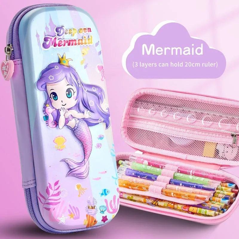 3D leather pencil case with astronaut pattern design showing textured surface and structured box shape