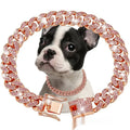 Pet diamond collar Cuban link chain necklace in gold with zinc alloy finish for dogs and cats