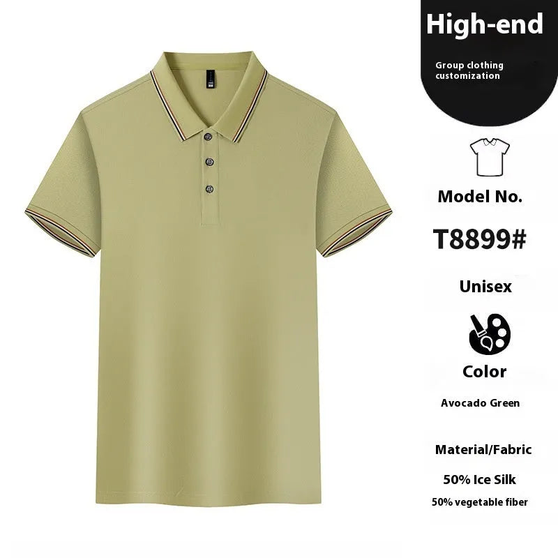 Ice-feeling solona colour matching work polo shirt in copper ammonia fibre ice silk fabric