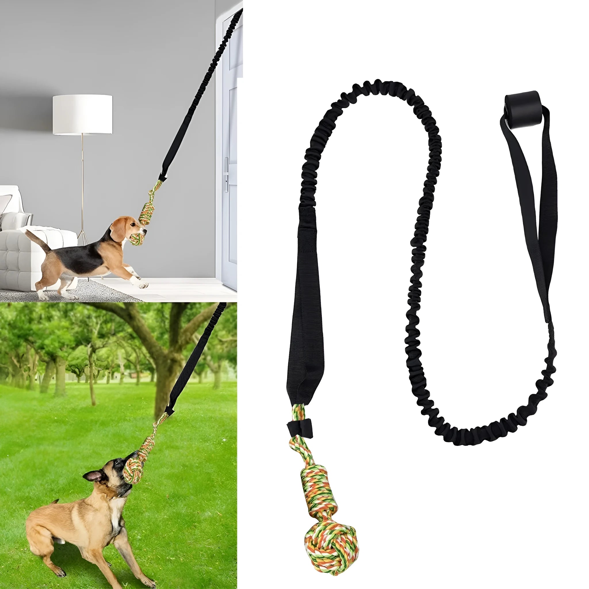 Twisted cotton rope dog toy in black, grey, or red colours for tug of war and chewing