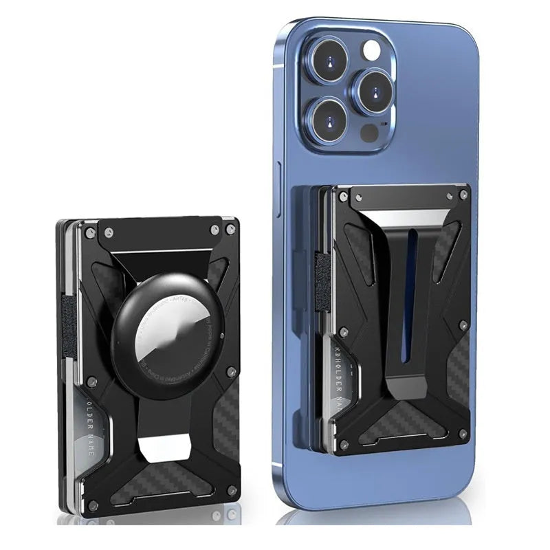 Aluminium alloy magnetic card clamp with geometric hollow out pattern and anti-theft swiping function in four colours