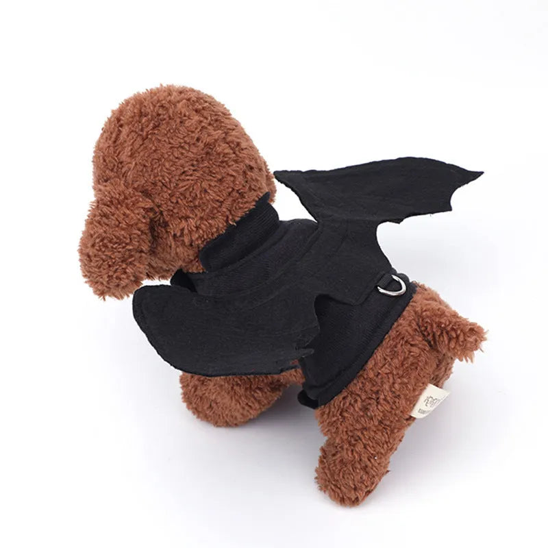 Black polyester bat wing chest back harness for small medium large dogs on a pet