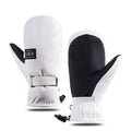 Black windproof cycling gloves with touch screen fingertips on a bicycle handlebar.