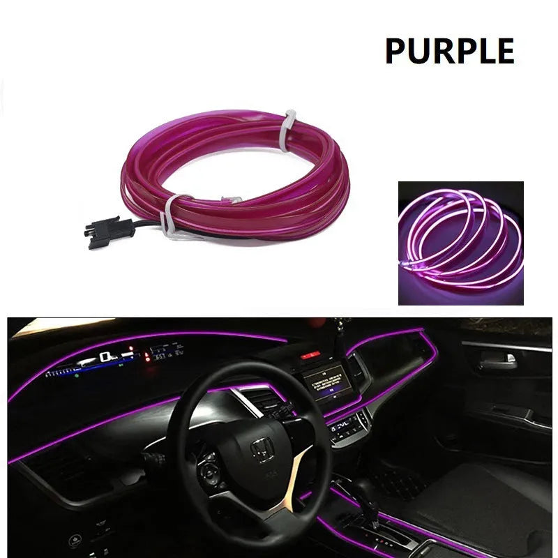 Six-metre long USB-powered LED light strip for car interior ambient lighting in ten colour variants.