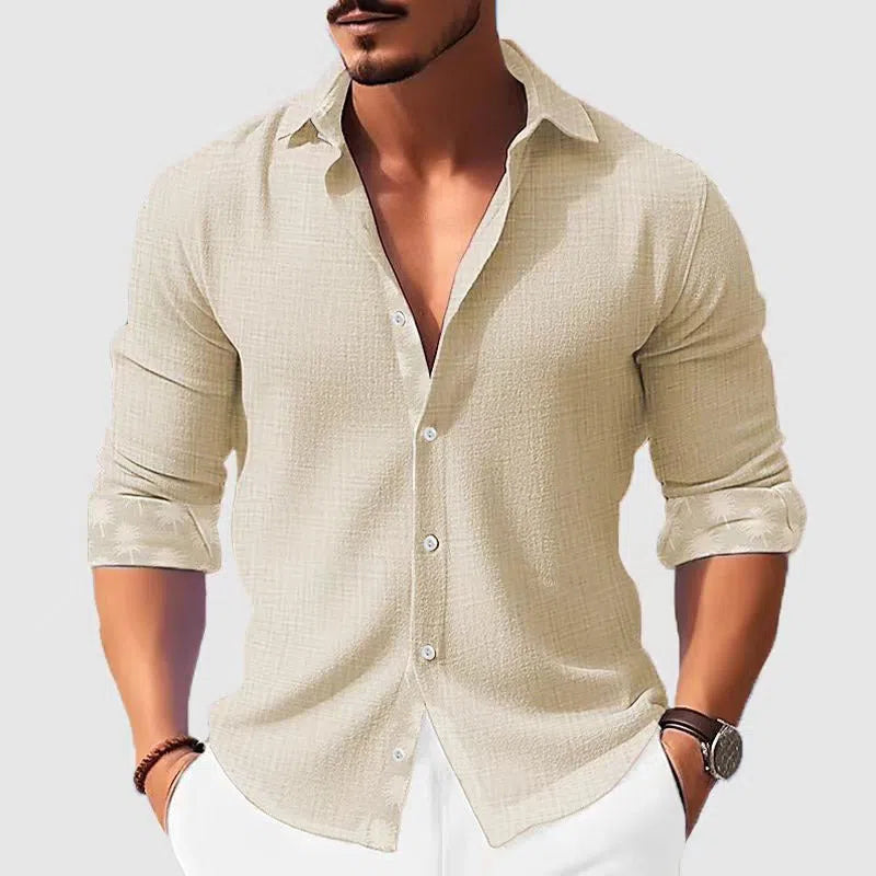 Printed men's long sleeve shirt with flower pattern in loose cardigan style, available in multiple colours